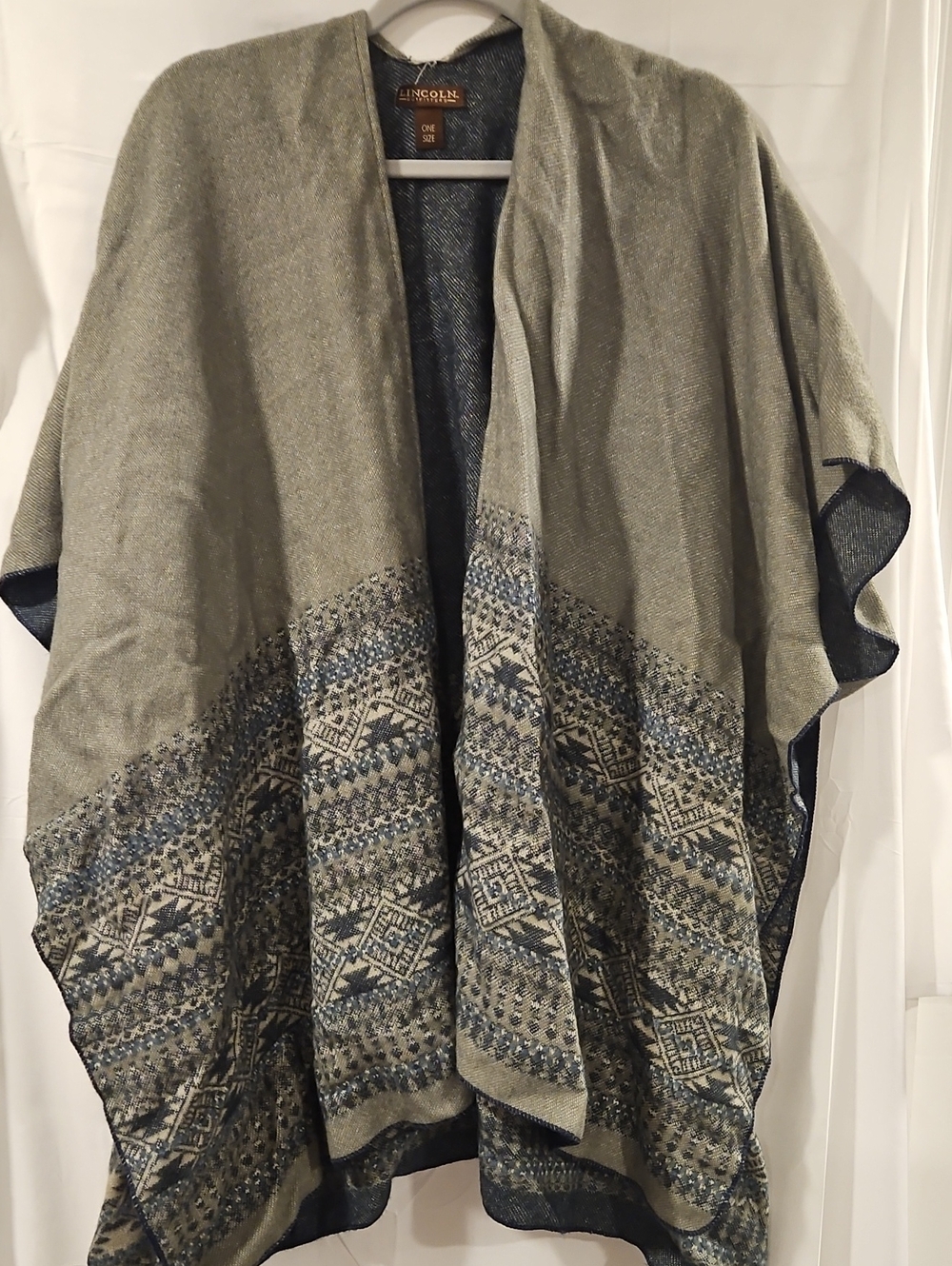 Lincoln Olive and Navy Reversible Open Front Poncho Wrap